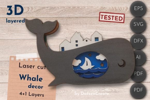Download Whale 3D Layered Decor, Marine Laser Cut - Marine Collection