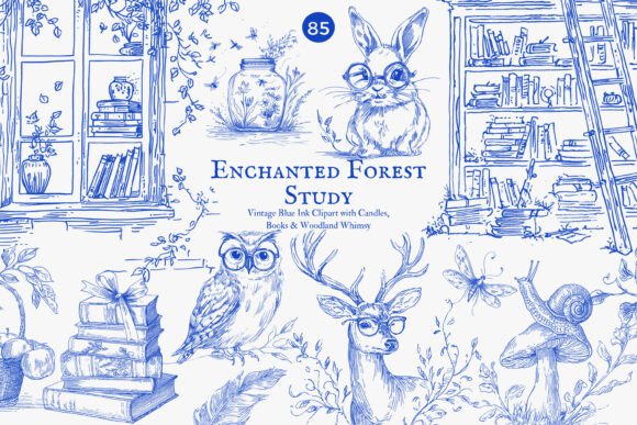 Download Forest Study Blue Ink Illustration Png - Illustration Collection