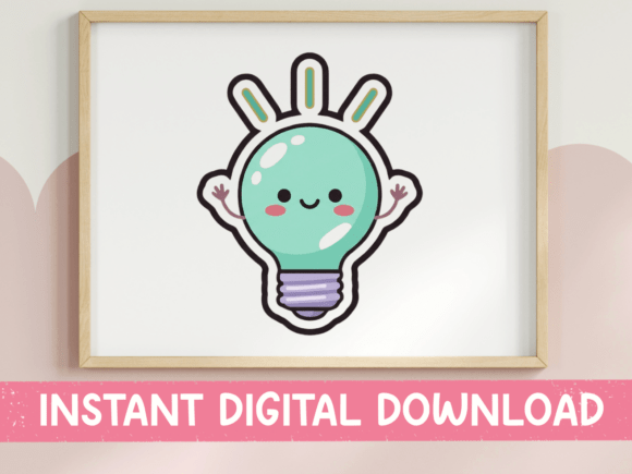 Download Kawaii Light Bulb Happy Idea Sticker - Premium Bundle