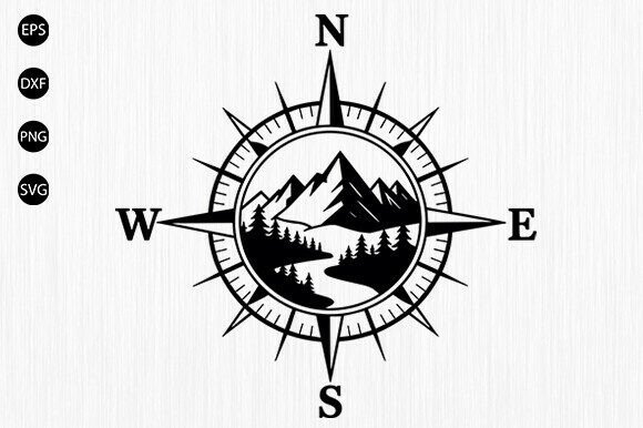 Download Compass with Mountain Scene SVG, Hiking - Compass Collection