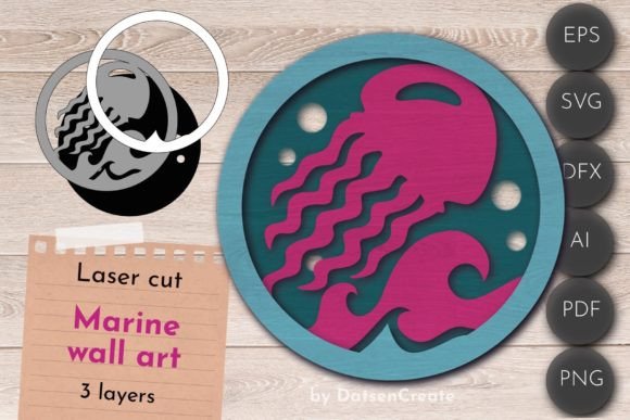 Download 3D Layered Marine Wall Art, Jellyfish - Marine Collection
