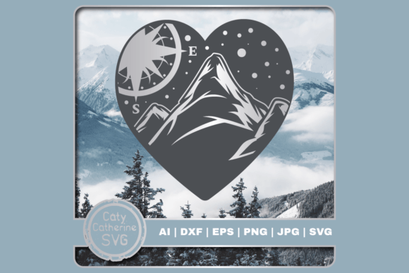 Download Mountains &amp; Compass Love Heart SVG - Compass Collection