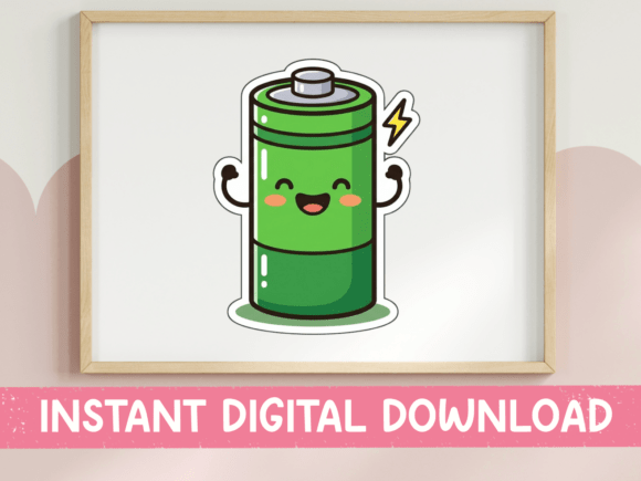 Download Kawaii Battery Charged Sticker Design - Premium Resources