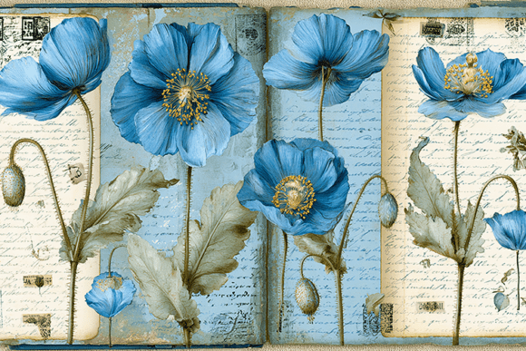 Download Blue Vintage Poppy Floral Background - Floral background Collection
