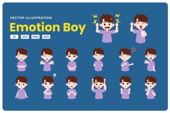 Download Emotion Boy Illustration Set - Illustration Collection